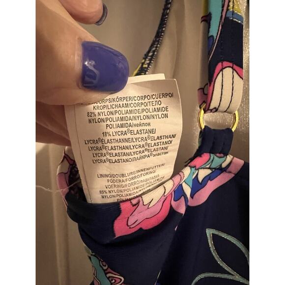 Maxine Of Hollywood Blue Floral One Piece Swimsuit Shirred Surplice Front Sz 8 - Picture 8 of 8